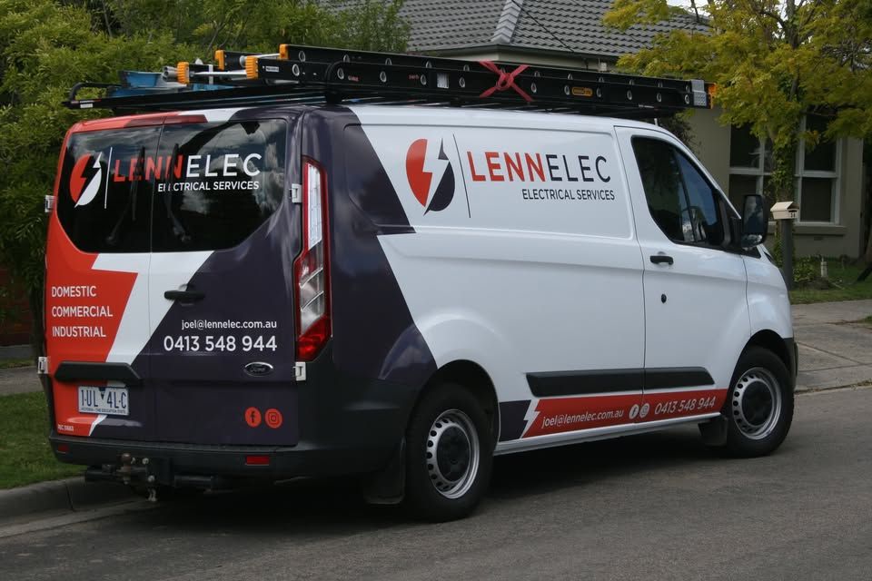 The LENNELEC Electrical Services van with ladders on the roof